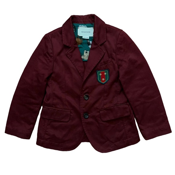 Gucci Formal Blazer Jacket Sports Coat Crest Logo Italy Burgundy Boys Size 4 - Picture 1 of 10
